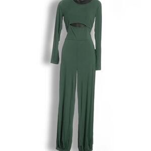 Favlux Long Sleeve Jumpsuit Womens Medium Green Sexy Casual Stretch Clubwear NEW